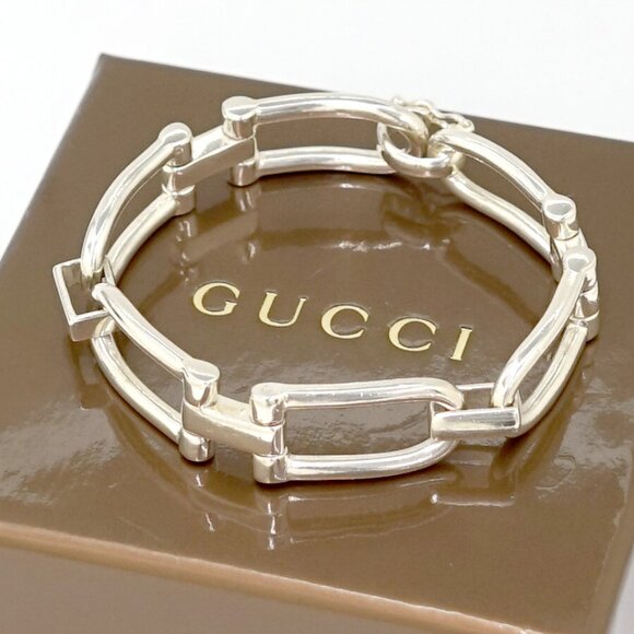 GUCCI Horsebit Chain Bracelet 7" Silver 925 Auth w/Box k11014 - Picture 1 of 6